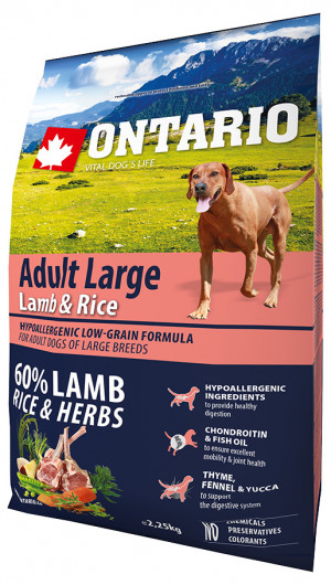 Ontario Dog Adult Large Lamb and Rice&Turkey -  sausā barība suņiem 2.25 kg