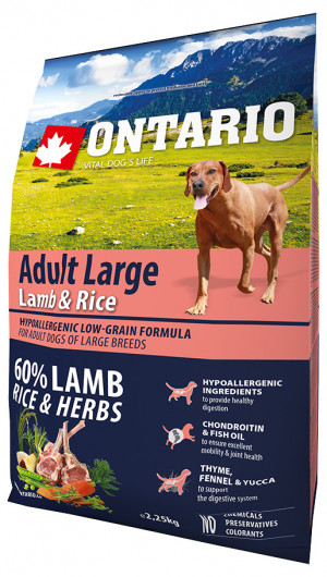 Sausā barība suņiem - Ontario Dog Adult Large Lamb, Rice and Turkey, 2,25 kg