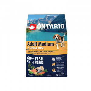 Ontario Dog Adult Medium Fish&Rice - sausā barība suņiem 2.25 kg