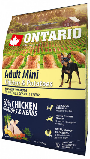 Ontario Dog Adult Mini Chicken&Potatoes&Herbs - sausā barība suņiem 2.25 kg