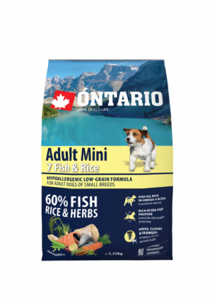 Ontario Dog Adult Mini Fish&Rice- sausā barība suņiem 2.25 kg