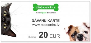 Dāvanu karte 20 EUR vērtībā pirkumiem e-veikalā www.zoocentrs.lv