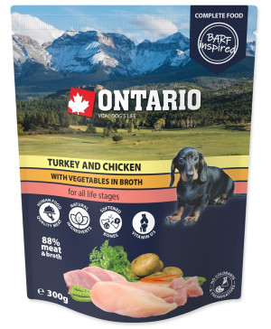 Ontario Dog Turkey, Chicken and vegetables in broth - konservi suņiem 300 g