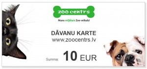 Dāvanu karte 10 EUR vērtībā pirkumiem e-veikalā www.zoocentrs.lv