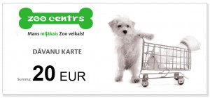 Dāvanu karte 20 EUR vērtībā pirkumiem Zoocentrs veikalos visā Latvijā