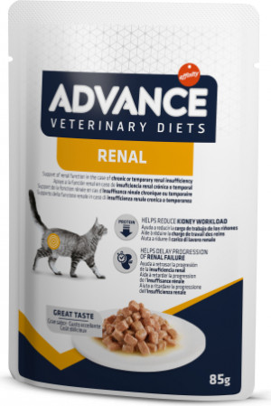 ADVANCE VETERINARY DIETS CAT RENAL 85gr x6gb. Cena norādīta par 1 gb. un ir spēkā pasūtot 6 gb.