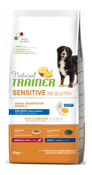 NATURAL TRAINER DOG SENSITIVE NO GLUTEN ADULT MEDIUM/MAXI EGG 12KG