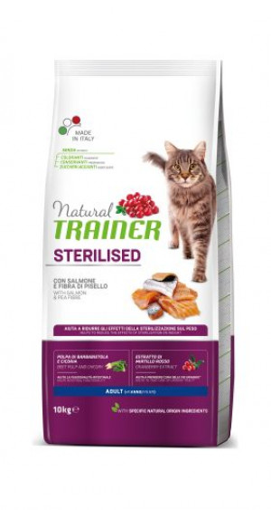 NATURAL TRAINER STERILISED CAT ADULT SALMON&PEA 10KG