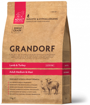 GRANDORF DOG Medium & Maxi Breeds - jērs un tītars 3 kg