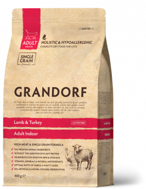 GRANDORF CAT Adult Indoor - jērs un tītars  400g