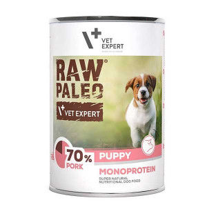 RAW PALEO PUPPY Konservi kucēniem ar cūkgaļu 6x 400g Cena norādīta par 1 gb. un ir spēkā pasūtot 6 gb