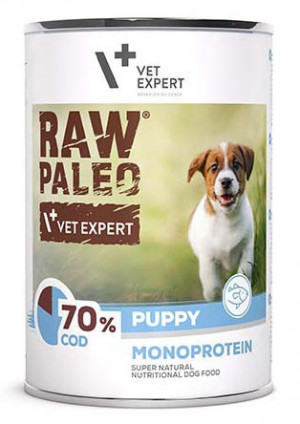 RAW PALEO PUPPY Konservi kucēniem ar mencu 6x 400g Cena norādīta par 1 gb. un ir spēkā pasūtot 6 gb