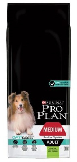 PRO PLAN Medium Adult Dog Sensitive Digestion OptiDigest - sausā barība vidēja lieluma šķirņu suņiem ar jutīgu gremošanas sistēmu 14 kg