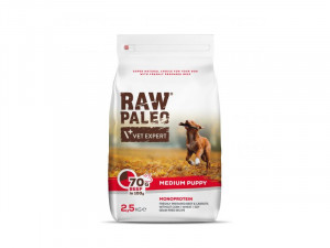 RAW PALEO Medium Breed Puppy with Beef - sausā barība kucēniem 2x 2,5kg Cena norādīta par 1 gb. un ir spēkā pasūtot 2 gb.