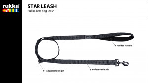 RUKKA pavada STAR S 125-200cm/15mm melna