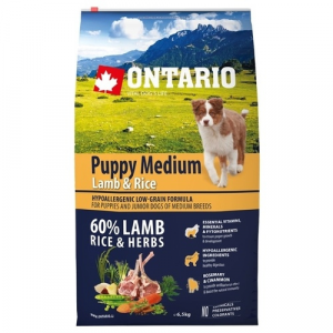 Sausā barība kucēniem - Ontario Dog Puppy Medium Lamb and Rice, 6.5 kg