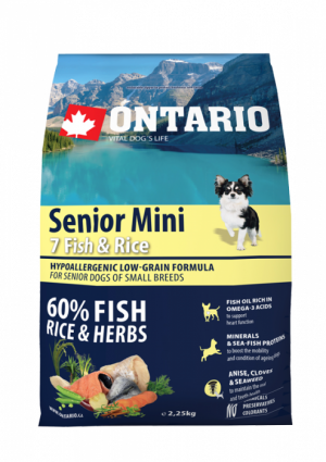 Sausa barība suņiem - Ontario Dog Senior Mini Fish and Rice, 2.25kg