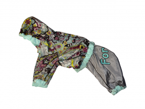 Apģērbs suņiem &ndash; pelēks ar tirkīzu un ziediem (pui&scaron;iem)