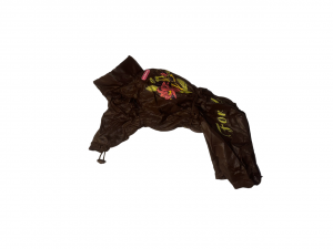 Apģērbs suņiem &ndash; tum&scaron;i brūns ar  zaļganrozā rakstu (meitenēm)