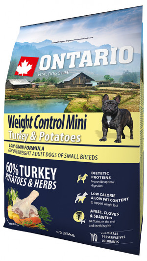 Sausa barība suņiem - Ontario Dog Mini Weight Control Turkey & Potatoes, 2,25 kg