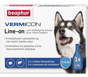 Beaphar IMMO SHIELD LINE-ON DOG "M"  pilieni ar demetikonu pret parazītiem vidējiem suņiem 3gb x 3ml