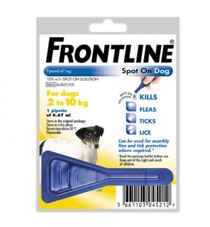 Frontline Spot on Dog 67mg šķīdums (pipetes) pilināšanai uz ādas suņiem 2-10 kg 1gb