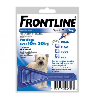 Frontline Spot on Dog 134mg šķīdums (pipetes) pilināšanai uz ādas suņiem 10-20 kg 1gb
