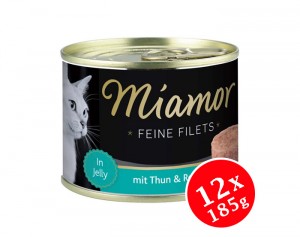 Miamor Feine Fillets 12 x 185g Filejas gabaliņi želejā ar tunci un rīsiem