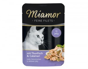 Miamor Feine Fillets 100g Filejas gabaliņi želejā ar tunci un kalmāriem