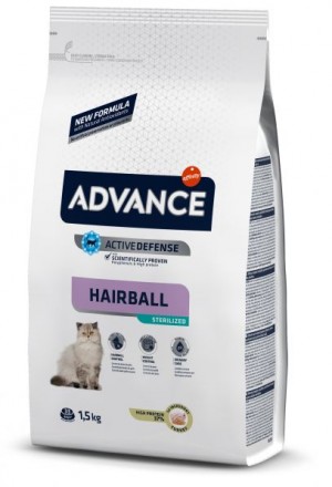 ADVANCE CAT STERILIZED HAIRBALL TURKEY & RICE sausā barība kaķiem  1.5 kg