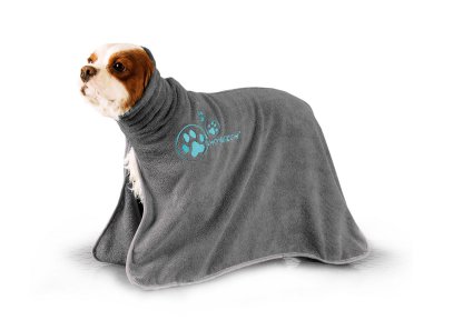Show Tech+ Dry Dude Grey Pet Towel For Dogs And Cats , L - Show tech mikrošķiedru dvielis ar izšuvumiem ar kapuci ,pelēks